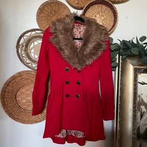 Free people red pea coat 0